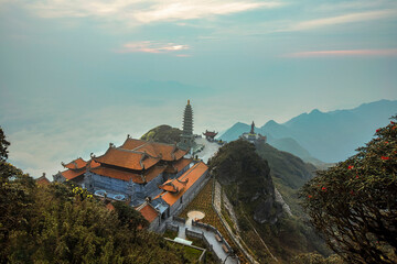 The Kim Son Bao Thang Pagoda at the top of Fansipan mountain 3143m is the highest in Vietnam. Sapa, Lao Cai