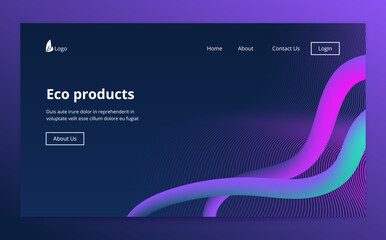 Wall Mural - Landing site page template. Header for website. Liquid flow glow, lava lamp geometric background for banner, card, UI design or wallpaper. Gradient neon blue, mesh wave. Fluid colorful 3d tubes.