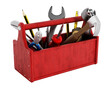 Red toolbox full of hand tools isolated on transparent background
