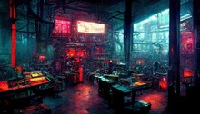 Futuristic Laboratory Interior, Factory With Intricate Machinery And Instruments, Factory Interior