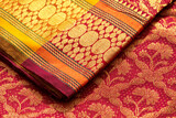 Fototapeta Sypialnia - Indian silk sari close up. Background