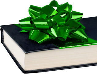 Wall Mural - black book with green bow on background