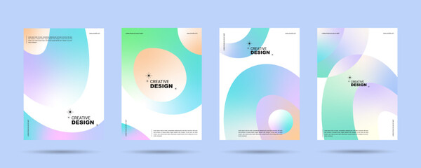 Wall Mural - Cover design or poster template concept in modern minimal style for corporate identity, branding, social media advertising, promo. Minimalist poster design with dynamic geomatric colorful gradient