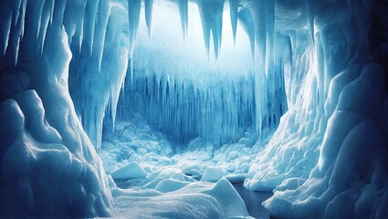 Wall Mural - AI generated ice cave with icicles on the exit