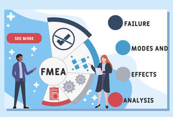 FMEA - Failure Modes and Effects Analysis acronym. business concept background.  vector illustration concept with keywords and icons. lettering illustration with icons for web banner, flyer, landing