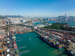 © leungchopan - Top view of cargo terminal port in Hong Kong city