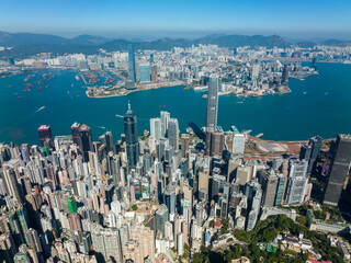 Fototapete - Drone fly over Hong Kong city
