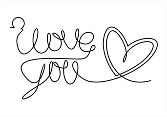 Wall Mural - continuous line drawing. i love you. hand drawn illustration.