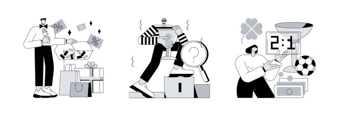 Wall Mural - bookmaker market abstract concept vector illustration set. prize draw, cheating, sports betting mobi
