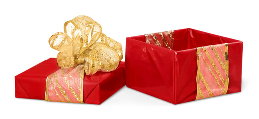 Wall Mural - cute gift box with ribbon bow, isolated on white