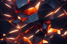 Abstract Eerie Black Geometry Plane Eerie Black And Fire Burn Crystalline Mineral Background.