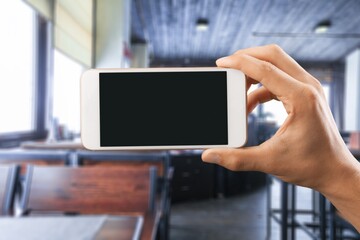 Poster - Human hands hold a phone with a blank screen