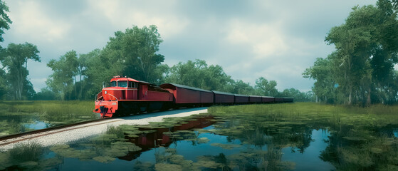 Wall Mural - Artistic concept painting of a beautiful train, background illustration.