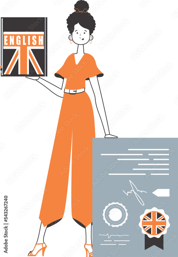 English teacher. The concept of learning a foreign language. Line art ...
