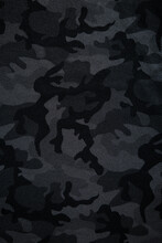 Camouflage Pattern. Trendy Dark Gray Camouflage Fabric. Military Texture. Dark Back.
