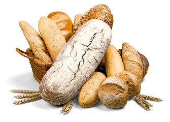 Fresh homemade bread set isolated on white background