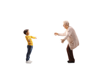 Canvas Print - Happy grandmother waiting to hug her grandson