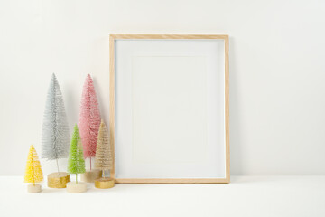 Wall Mural - Christmas Scandi Pastel Trees Product Mockup.