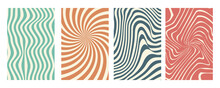 Vector Set Of Groovy Hippie 70s Backgrounds.  Mesh, Waves Patterns. Twisted And Distorted Vector Texture In Trendy Retro Psychedelic Style. Y2k Aesthetic.