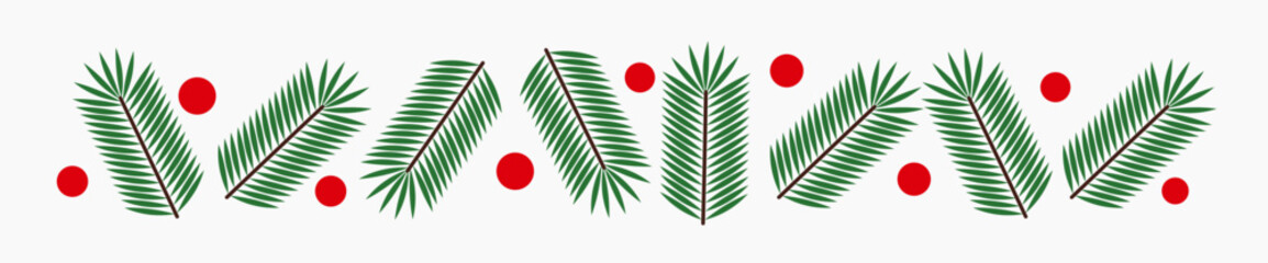 Wall Mural - christmas fir branches and red berries border for design.