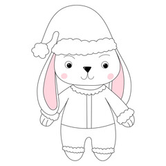 Wall Mural - christmas bunny doodle sketch ,outline isolated vector