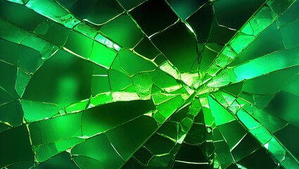 Hyper-realistic illustration of a Shiny Cracked green glass surface