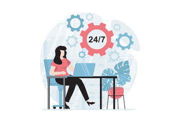 Leinwandbilder - Technical support concept with people scene in flat design. Woman operator accepts applications for repair of computers and other equipment. Vector illustration with character situation for web