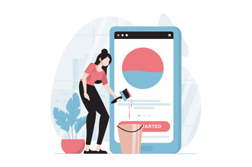 UI and UX design concept with people scene in flat style. Woman designer working with color palettes and choosing color for mobile app template. Vector illustration with character situation for web