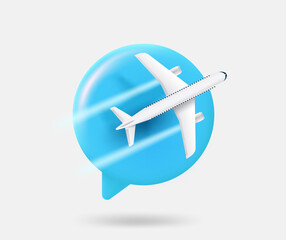 Poster - Speech cloud with modern aircraft. Travel concept. 3d vector isolated illustration