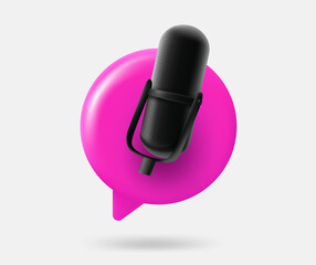 Poster - Speech cloud with black microphone. Karaoke concept. 3d vector isolated illustration