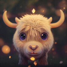 Portrait Of A Cute Tiny Baby White Yak , Winter