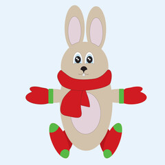 Red New Year's rabbit in a scarf and gloves