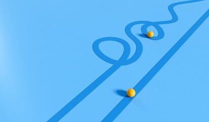 Straight line verses winding route. Path to success. Business strategic planning. 3D Rendering