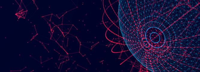 Wall Mural - digital technology background. abstract sphere with elements connecting dots and lines. network conn