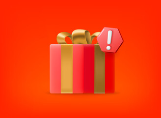 Aufkleber - Gift box with exclamation point pictogram. Vector 3d illustration