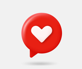 Poster - Speech cloud with heart sign. Love message concept. 3d vector isolated illustration