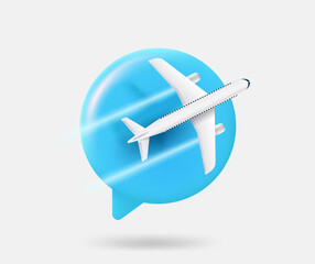 Poster - Speech cloud with modern aircraft. Travel concept. 3d vector isolated illustration