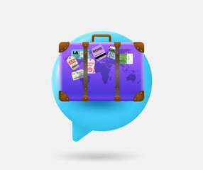 Poster - Speech cloud with suitcase. World travel concept. 3d vector isolated illustration