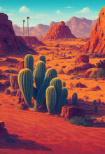 Desert Autumn Landscape, Digital Painting.
