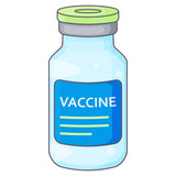 Fototapeta Panele - Vaccine bottle for injection in colorful cartoon style. Jab vial icon on transparent background for healthcare design.