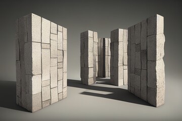 Poster - Beige pieces of stone wall. Stone slabs for product display background. 3d rendering