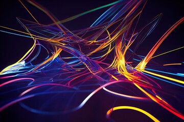 Wall Mural - 3d render of flash neon and light glowing on dark scene. speed light moving lines.