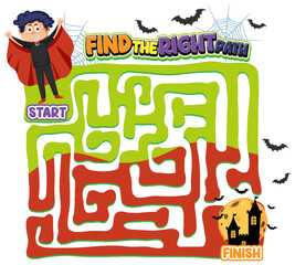 Wall Mural - Maze game template in Halloween theme for kids