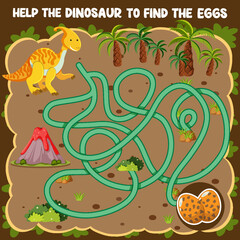 Wall Mural - Maze game template in dinosaur theme for kids