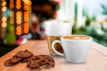 Canvas Print - Sugar cookies with sprinkles, coffee treat. freshly baked dessert cookies.