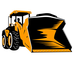 Wall Mural - illustration of a construction bulldozer digger mechanical excavator done in retro style with halftone dot twirl or swirl in background