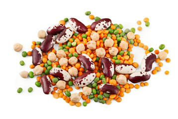 Wall Mural - Raw beans and lentils isolated on white