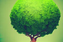 3d Illustration Render Of Cubic Tree With Green Leaves And Background