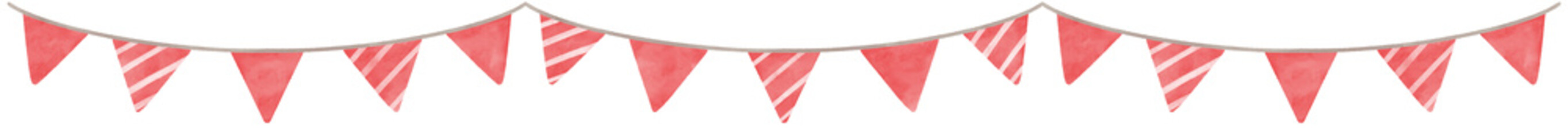 Wall Mural - Christmas red stripe triangle party bunting. Watercolor illustration.
