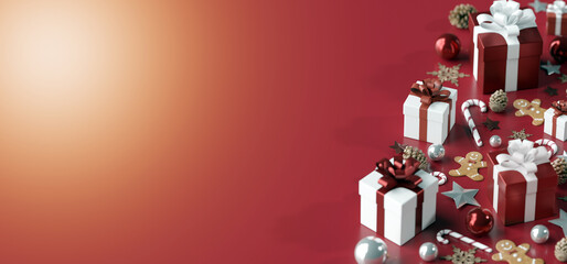 Wall Mural - christmas background with christmas decoration - 3d rendering
